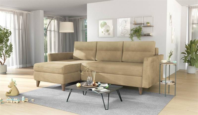 Hygger Möbelhaus Ecksofa „Loki“ – Schlafsofa mit 2 Bettkästen & verstellbarer Recamiere, Recamiere links/rechts wechselbar, stabiler Holzrahmen –, mit kostenloser Lieferung und stilvollem, flexiblem Wohnkomfort. von Hygger Möbelhaus