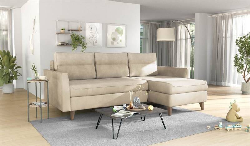 Hygger Möbelhaus Ecksofa „Loki“ – Schlafsofa mit 2 Bettkästen & verstellbarer Recamiere, Recamiere links/rechts wechselbar, stabiler Holzrahmen –, mit kostenloser Lieferung und stilvollem, flexiblem Wohnkomfort. von Hygger Möbelhaus