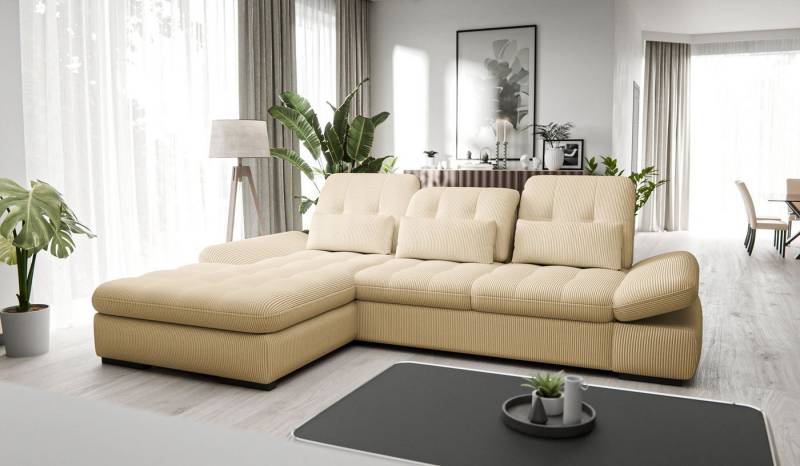 Hygger Möbelhaus Ecksofa Oregon L-Form XXL 300x200, wahlweise mit Schlaffunktion und Bettkasten, Polsterecke Inkl. Sitztiefenverstellung, Arm- und Kopfteilverstellung, 3 Nierenkissen, Hergestellt in Europa von Hygger Möbelhaus
