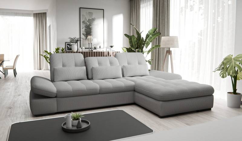 Hygger Möbelhaus Ecksofa Oregon L-Form XXL 300x200, wahlweise mit Schlaffunktion und Bettkasten, Polsterecke Inkl. Sitztiefenverstellung, Arm- und Kopfteilverstellung, 3 Nierenkissen, Hergestellt in Europa von Hygger Möbelhaus