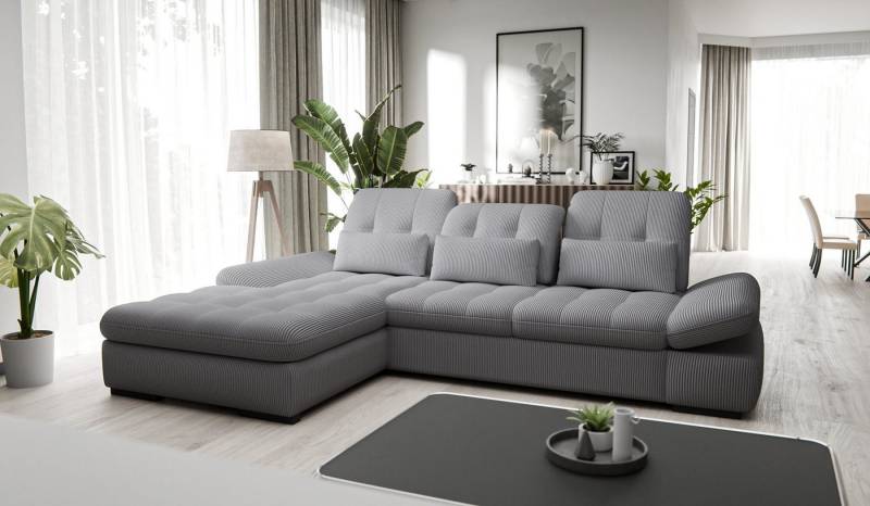 Hygger Möbelhaus Ecksofa Oregon L-Form XXL 300x200, wahlweise mit Schlaffunktion und Bettkasten, Polsterecke Inkl. Sitztiefenverstellung, Arm- und Kopfteilverstellung, 3 Nierenkissen, Hergestellt in Europa von Hygger Möbelhaus