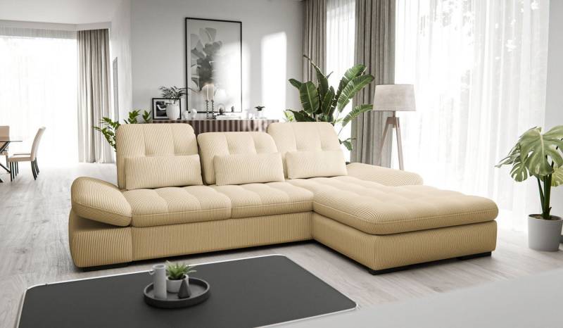 Hygger Möbelhaus Ecksofa Oregon L-Form XXL 300x200, wahlweise mit Schlaffunktion und Bettkasten, Polsterecke Inkl. Sitztiefenverstellung, Arm- und Kopfteilverstellung, 3 Nierenkissen, Hergestellt in Europa von Hygger Möbelhaus