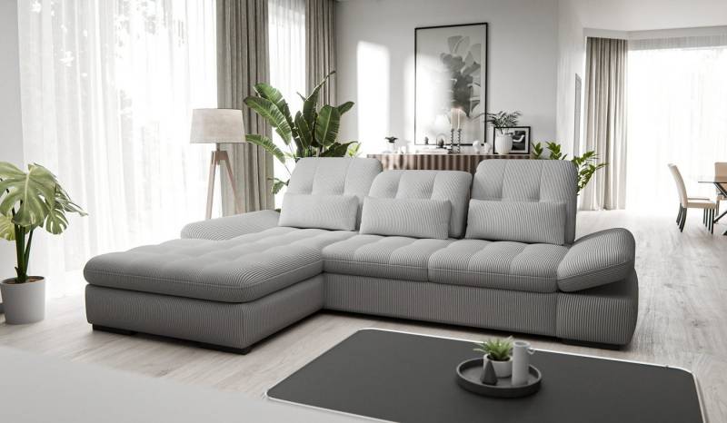 Hygger Möbelhaus Ecksofa Oregon L-Form XXL 300x200, wahlweise mit Schlaffunktion und Bettkasten, Polsterecke Inkl. Sitztiefenverstellung, Arm- und Kopfteilverstellung, 3 Nierenkissen, Hergestellt in Europa von Hygger Möbelhaus
