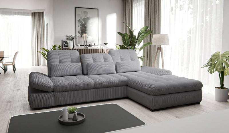 Hygger Möbelhaus Ecksofa Oregon L-Form 300x200 cm. mit Schlaffunktion inkl.3 Nierenkissen, Wahlweise mit Bettfunktion Breite von 165 cm, Inkl. Kopfteilverstellung, Sitztiefenverstellung, Armteilverstellung, Hergestellt in Europa von Hygger Möbelhaus