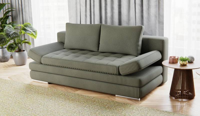 Hygger Möbelhaus Schlafsofa „Barni" Sofa mit Bettfunktion 145 x 202 cm, Inkl. Armteilverstellung, 3-Sitzer-Sofa mit Wellenunterfederung, Federkern, und geräumigem Bettkasten – hoher Sitzkomfort & praktischer Stauraum von Hygger Möbelhaus