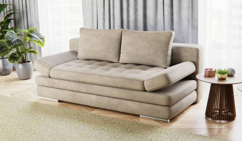Hygger Möbelhaus Schlafsofa „Barni" Sofa mit Bettfunktion 145 x 202 cm, Inkl. Armteilverstellung, 3-Sitzer-Sofa mit Wellenunterfederung, Federkern, und geräumigem Bettkasten – hoher Sitzkomfort & praktischer Stauraum von Hygger Möbelhaus