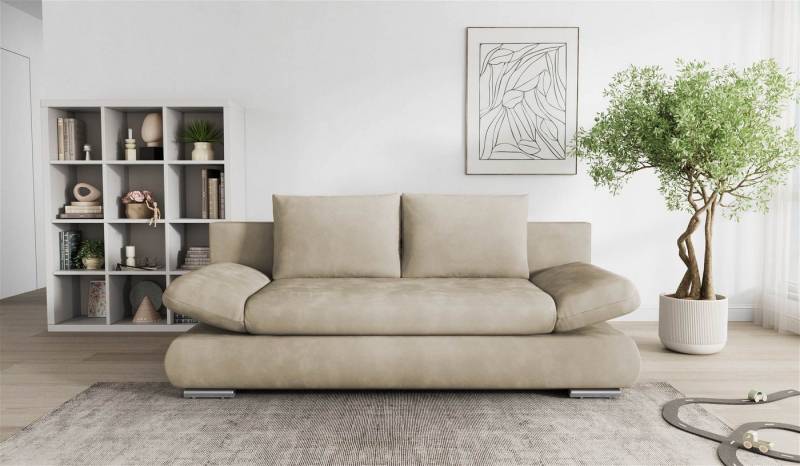Hygger Möbelhaus Schlafsofa NEXT mit Bettfunktion 202х145 und Bettkasten, inkl. Armteilverstellung, inkl. loser Rücken und Zierkissen, Wellenunterfederung und Federkern, Hergestellt in Europa von Hygger Möbelhaus
