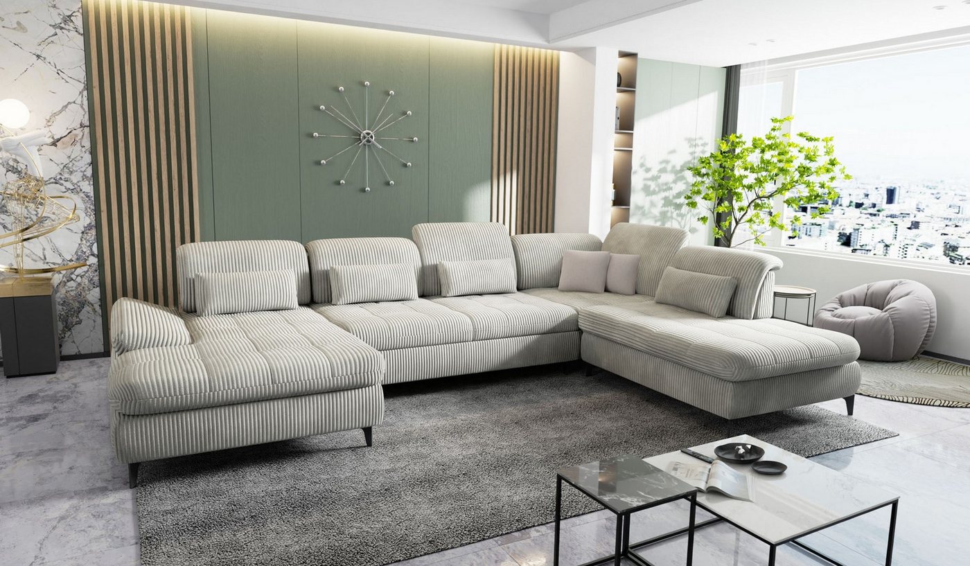Hygger Möbelhaus Wohnlandschaft Nola U-Form XXL wahlweise mit Bettfunktion & 2 Bettkästen wählbar, Eckcouch B × T₁ / T₂: 370 × 170/230 cm, inkl. Sitztiefenverstellung, Kopfteilverstellung, Armteilverstellung von Hygger Möbelhaus