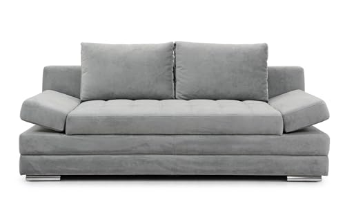 Hygger Barni Schlafsofa mit Bettkasten - 3 Sitzer Sofa mit Bettfunktion Inkl. Armteilverstellung - Schlafcouch mit Stabile Sitzqualität, Liegefläche 145x202 cm (Suzi, Dunkellgrau) von Hygger