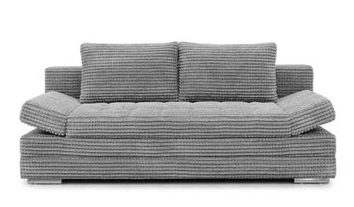 Hygger Barni Schlafsofa mit Bettkasten - 3 Sitzer Sofa mit Bettfunktion Inkl. Armteilverstellung - Schlafcouch mit Stabile Sitzqualität, Liegefläche 145x202 cm (Suzi, Grau) von Hygger