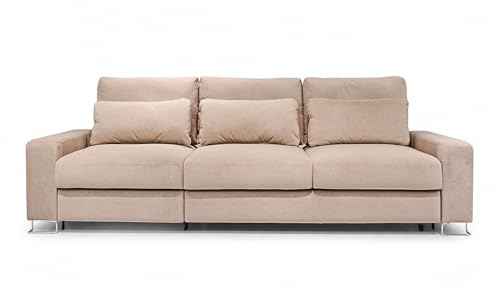 Hygger Bigsofa XXL Thomas 282 cm mit Sitztiefenverstellung – Big Couch XXL mit Taschenfederkern – Made in Europe (Rechts mit Bettfunktion + Bettkasten, Hellbraun) von Hygger