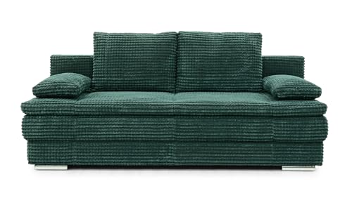 Hygger Brendon Schlafsofa mit Bettkasten 150x205 cm – Schlafcouch mit Klappfunktion und Zierkissen – Federkern und Wellenunterfederung – Sofa für Wohnzimmer – Made in Europe (Suzi, Dunkellgrün) von Hygger