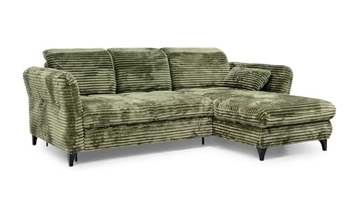 Hygger Ecksofa Eva L-Form - Sofa mit Schlaffunktion (Wahlweise) - Verstellbare Sitztiefe, Kopfstützen - Cord Tilia (Olive, Recamiere rechts ohne Bettfunktion & Bettkasten) von Hygger