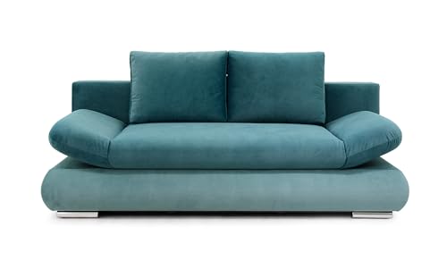 Hygger Next Schlafsofa mit Bettkasten 145x202 cm – 2 Sitzer Sofa mit Schlaffunktion – Ausziehbare Schlafcouch für Wohnzimmer – Modernes Design & Komfort (Velours-Delano, Aquamarin) von Hygger