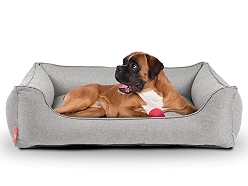 Hyggins Dreamer Plus Hundebett | Orthopädisch, Bezug abnehmbar und waschbar | Boden wasserabweisend | Made in EU | in S, M, L, XL | in graubeige, dunkelgrau und dunkelblau (M 80 x 60cm, hellgrau) von Hyggins