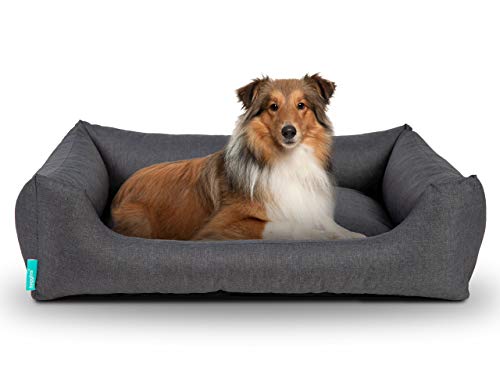 Hyggins Dreamer Pure Outdoor Hundebett | wasserabweisendes Hundekörbchen, pflegeleicht und abwischbar | Bezug abnehmbar und waschbar (M 80 x 60cm, Dunkelgrau) von Hyggins