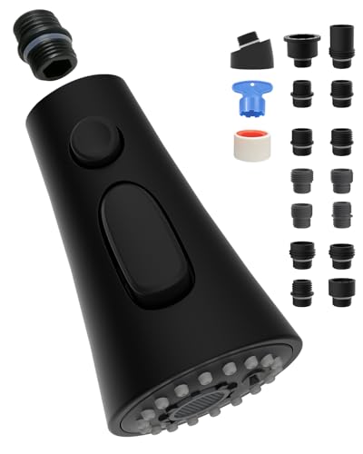 Küchenarmatur Kopf Ersatz, Pull Down Küchenarmatur Sprühkopf Ersatzteile mit 9 Adapter-Kit, 3 Funktionen Küchenspüle Wasserhahn Brausekopf Sprühkopf, mattschwarzes Finish Küchenarmatur Sprüher Küchenarmatur Kopf Ersatz, Pull Down Küchenarmatur Sprühkopf Ersatzteile mit 9 Adapter-Kit, 3 Funktionen Küchenspüle Wasserhahn Brausekopf Sprühkopf, mattschwarzes Finish Küchenarmatur Sprüher von Hygie Rinse