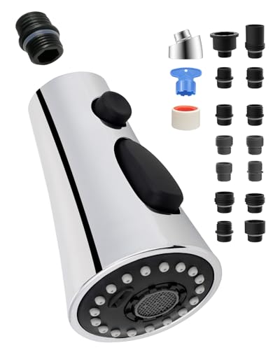 Hygie Rinse Universeller Küchenarmaturkopf Ersatz mit 15 Adapter-Kit, kompatibel mit Kohler/Moen/Delta-Wasserhahn, 3 Funktionen, ausziehbarer Spültisch-Wasserhahn-Sprühkopf, Chrom Hygie Rinse Universeller Küchenarmaturkopf Ersatz mit 15 Adapter-Kit, kompatibel mit Kohler/Moen/Delta-Wasserhahn, 3 Funktionen, ausziehbarer Spültisch-Wasserhahn-Sprühkopf, Chrom von Hygie Rinse