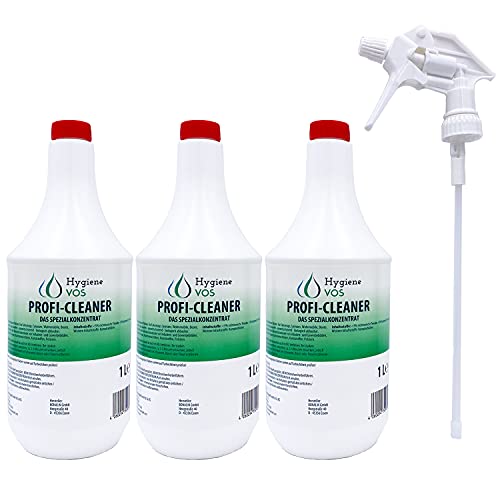 HYGIENE VOS Profi Cleaner VOS-Spezialkonzentrat 3 x 1 Liter plus 1 moderner Überkopfsprüher. Spezieller Reiniger für Wohnwagen, Wohnmobil, Caravan Boote HYGIENE VOS Profi Cleaner VOS-Spezialkonzentrat 3 x 1 Liter plus 1 moderner Überkopfsprüher. Spezieller Reiniger für Wohnwagen, Wohnmobil, Caravan Boote von Hygiene VOS