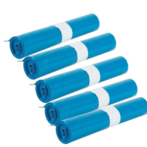 Hygiene VOS 125 Stück Stabile Müllsäcke Abfallsack Extra Stark 70 cm breit 110 cm lang - 5 Rollen zu je 25 Stück Blau Müllbeutel Mülltüten 120l Fassungsvolumen - Umweltfreundliche Reyclingfolie von Hygiene VOS