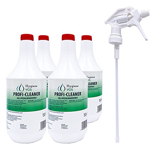 Hygiene VOS Profi Cleaner Spezialkonzentrat 4 x 1 Liter Allzweckreiniger mit 1 neuem Überkopfsprüher für Haushalt Wohnwagen Wohnmobil Caravan Boot Yacht von Hygiene VOS