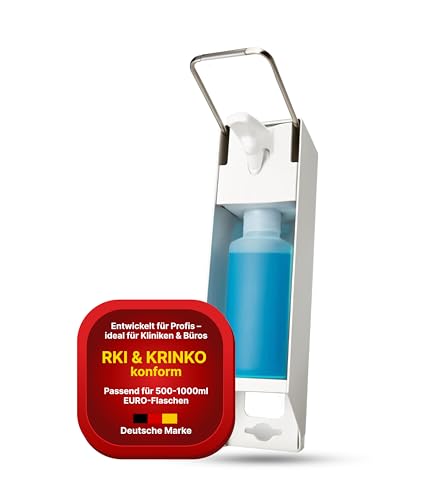Hygiene365® Desinfektionsspender SD6510-e,Armhebelspender manuell für 1000ml Euro-Flaschen–Eurospender & Seifenspender Wandbefestigung, nachfüllbar & RKI-konform–Made in Germany (Ohne Flaschenblende) von Hygiene365