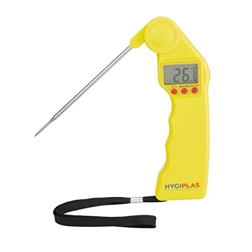 Hygiplas Easytemp Thermometer, gelb - gekochte Fleischprodukte, Temperaturbereich: -50°C bis 300°C, 15 Sekunden Ansprechzeit, klappbarer Fühler, 1x AAA-Batterie erforderlich, CF912 von Hygiplas