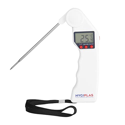 Hygiplas Easytemp Thermometer, weiß, farbcodiert - Bäckerei- und Molkereiprodukte, Temperaturbereich: -50°C bis 300°C, 15 Sekunden Reaktionszeit, klappbarer Fühler, 1x AAA-Batterie erforderlich, J242 von NISBETS