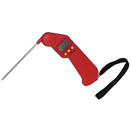 Hygiplas Easytemp Thermometer, rot farbcodiert - rohe Fleischprodukte, Temperaturbereich: -50°C bis 300°C, 15 Sekunden Reaktionszeit, klappbarer Fühler, 1x AAA Batterie erforderlich, CF913 von NISBETS