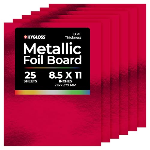 Hygloss Metallic Foil Board Card Stock Sheets Kunst und Handwerk, Klassenzimmer-Aktivitäten und Kartenherstellung, 25 Stück, 21,6 x 27,9 cm, Rot, Papier, 8.5 x 11 von Hygloss
