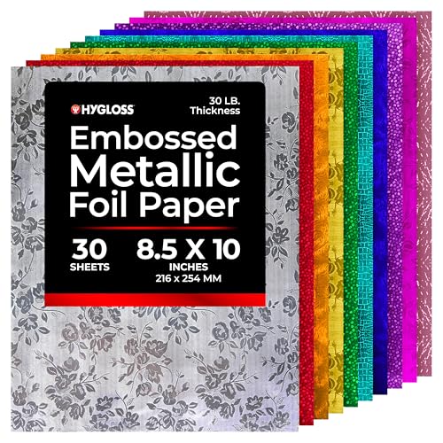 Hygloss Embossed Metallic Foil Paper Sheets Designs – 21,6 x 25,4 cm, 30 Stück, Papier, Geprägtes Metallfolienpapier von Hygloss