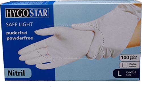 Nitrilhandschuhe puderfrei/Einweg- Einmalhandschuh/L/weiß (100) von HYGOSTAR