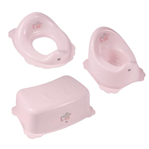 Hylat Baby Set 3 in 1 - Toilettensitz für Kinder mit Tritthocker und Töpfchen für Kinder ab 2 Jahre - sicher, stabil, bequem Toilettentrainer aus BPA-freiem Plastik, Farbe: Rosa, Motiv:Friends von Hylat Baby