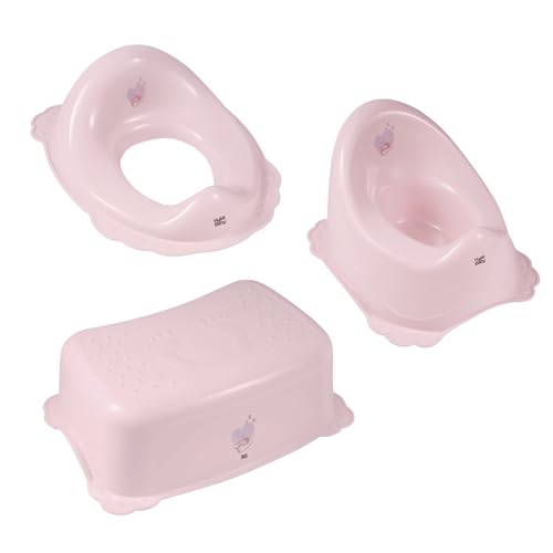 Hylat Baby Set 3 in 1 - Toilettensitz für Kinder mit Tritthocker und Töpfchen für Kinder ab 2 Jahre - sicher, stabil, bequem Toilettentrainer aus BPA-freiem Plastik, Farbe: Rosa, Motiv:Hug Me von Hylat Baby