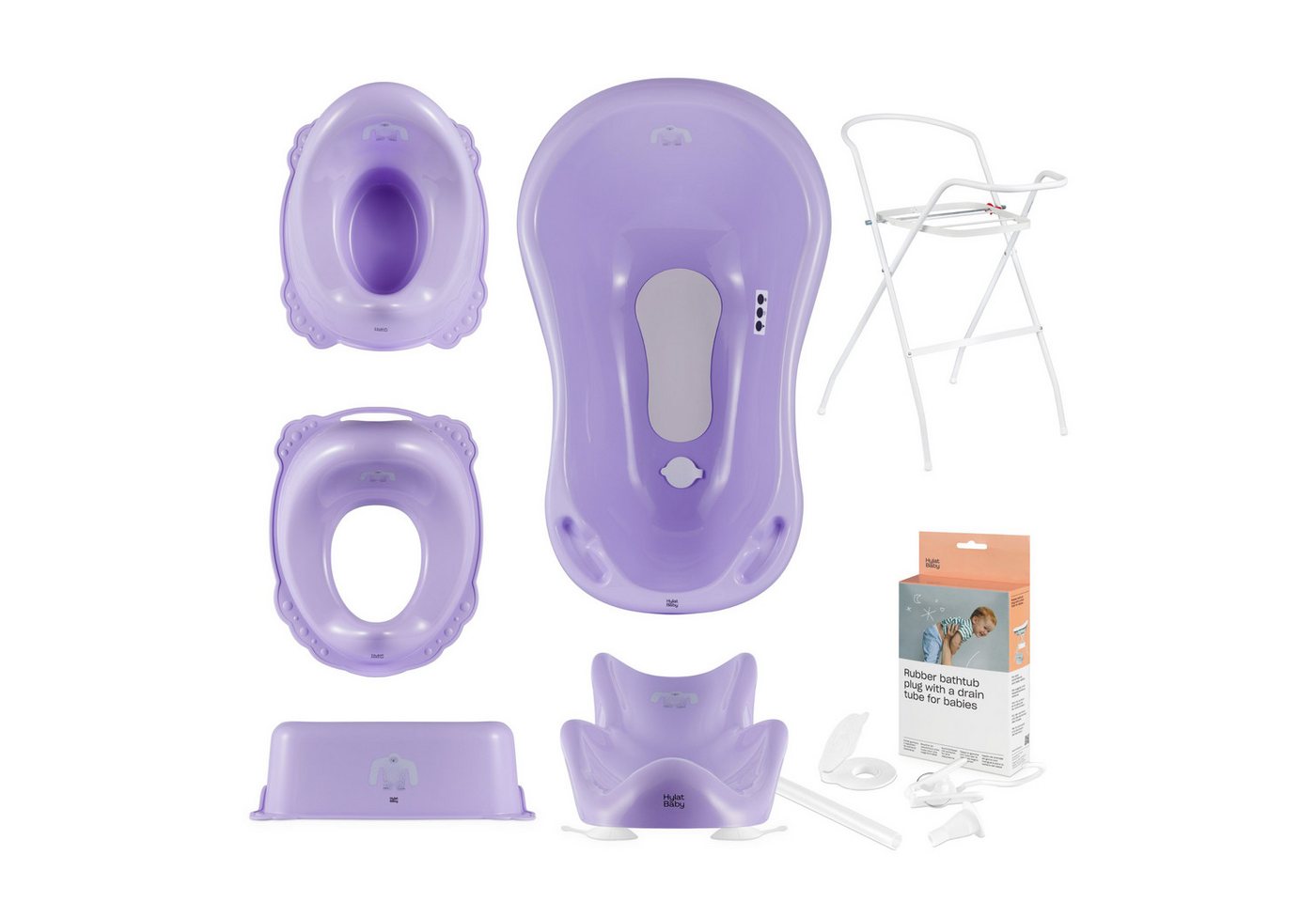 Hylat Baby Babybadewanne Baby Badewanne Set mit / ohne Gestell und Badewannensitz Yeti, (7-teiliges SET), Babywanne set 7 - TÜV Rheinland zertifiziert von Hylat Baby