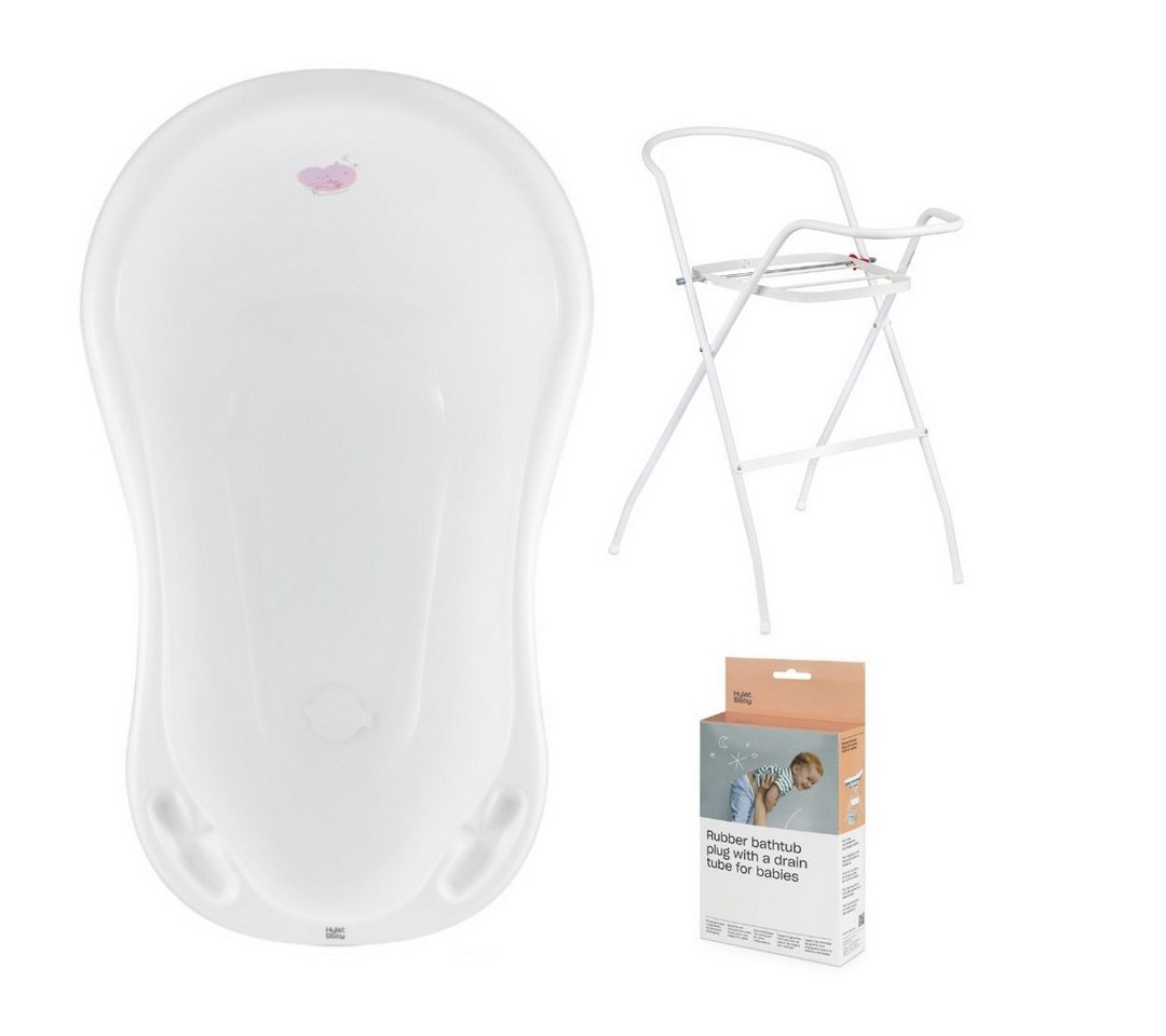 Hylat Baby Babybadewanne Baby Badewanne und WC Set – TÜV Rheinland zertifiziert – Hug Me, Lite, (3-teiliges SET), Babywanne, Ständer, Abfluss – Weiß von Hylat Baby