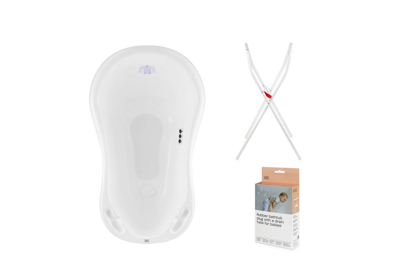 Hylat Baby Babybadewanne Hylat Baby Badewanne Set - für Neugeborene und Babys – Motiv Yeti, (3-teiliges SET, 3-tlg), Babywanne, Ständer, Abfluss - Weiß von Hylat Baby