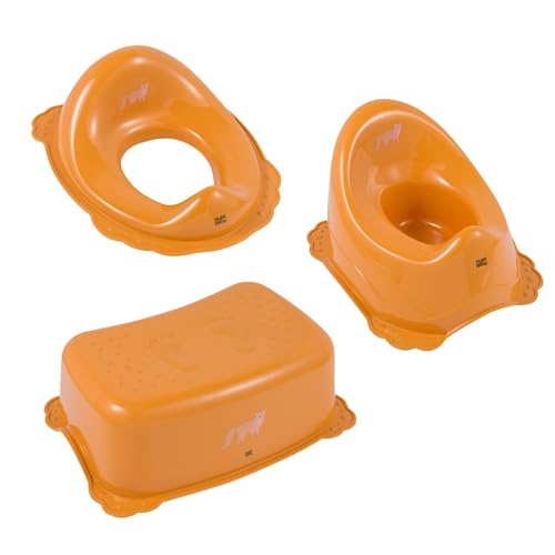 Hylat Baby Set 3 in 1 - Toilettensitz für Kinder mit Tritthocker und Töpfchen für Kinder ab 2 Jahre - sicher, stabil, bequem Toilettentrainer aus BPA-freiem Plastik, Farbe: Orange, Motiv: Fox von Hylat Baby