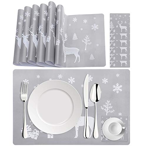 Hylzo Tischsets Weihnachten,Tisch Platzset Abwaschbar PVC Wasserdicht Und rutschfest Matten Rechteck Deko Modern Tischsets Schmutzabweisend Osterplatzdeckchen Party 6Er Set Platzset Grau Hylzo Tischsets Weihnachten,Tisch Platzset Abwaschbar PVC Wasserdicht Und rutschfest Matten Rechteck Deko Modern Tischsets Schmutzabweisend Osterplatzdeckchen Party 6Er Set Platzset Grau von Hylzo