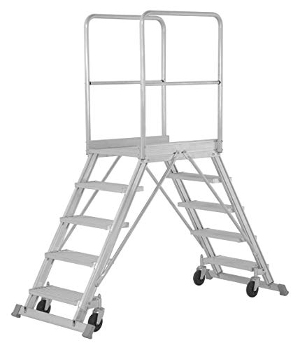 Hymer Podesttreppe fahrbar, beidseitig begehbar, Podestgröße 600x800 mm, 2x7 Stufen, Standhöhe 1700 mm, Gewicht 54 kg von Hymer