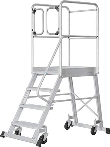 Hymer Podesttreppe fahrbar, einseitig begehbar, Podestgröße 600x800 mm, Stufenanzahl 4, Standhöhe 0,95 m, Gewicht 33 kg von Hymer