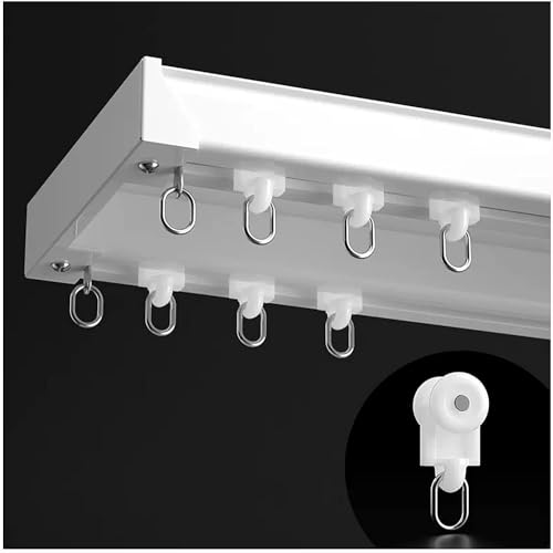 HynJGih Doppelte Vorhangschiene for Ankleidezimmer/Wohnzimmer/Schlafzimmer, weißes Vorhangschienensystem mit Beschlägen(Nano Wheel,5m/16.4ft) von HynJGih