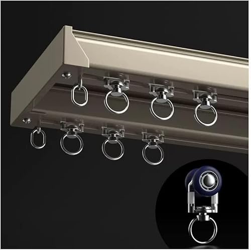 HynJGih Doppeltes Vorhangschienensystem, goldverdickte, robuste Vorhangschienen mit Beschlägen for Fenstergeländer im Innenbereich(Bearing Wheel,1m/3.3ft) von HynJGih