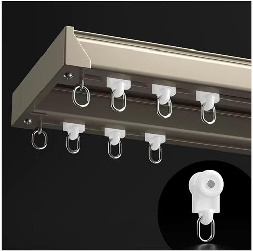 HynJGih Doppeltes Vorhangschienensystem, goldverdickte, robuste Vorhangschienen mit Beschlägen for Fenstergeländer im Innenbereich(Nano Wheel,3m/9.8ft) von HynJGih