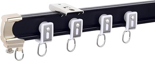 HynJGih Schwarzes, biegbares Vorhangschienensystem, Sichtschutzvorhang-Trennschiene, for Duschraum/Terrasse/Erkerfenster/Wohnmobil(Ceiling Mount,1.5m/4.9ft) von HynJGih