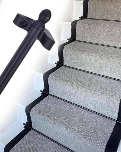 HynJGih Treppenteppichstange zur Befestigung von Treppenteppichen mit runden Endstücken, Hohle Treppenteppich-Pressstange, Schwarze Messing-Treppenteppichstange(70cm/27.6in/2.3ft) von HynJGih