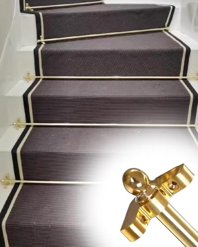 HynJGih Treppenteppichstangen, goldene Treppenmessing-Gleitstangen, rutschfeste Treppenstangen, Bodenbelagstangen mit Kugelendstücken(95cm/37in/3.1ft) von HynJGih