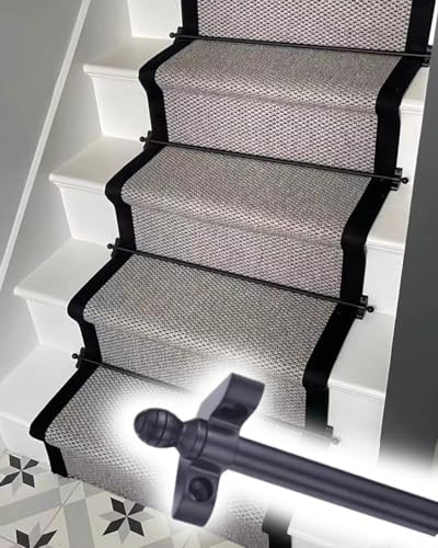 HynJGih Treppenteppichstangen aus schwarzem Messing for Teppichläufer, Feste Stufenrohre mit runden Endstücken, dekorative Stangen for Treppenteppiche(95cm/37.4in/3.1ft) von HynJGih