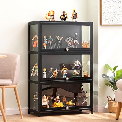 Hynbdes Glasvitrine, Wohnzimmervitrine, Vitrine, Starke, dichte und staubdichte Struktur, geeignet für Verschiedene Szenarien (3 Regale schwarz 60 * 33 * 106 transparent auf DREI Seiten) von Hynbdes