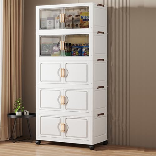 Hynbdes Stapelboxen mit Deckel Türen, Aufbewahrungsbox Faltbare mit Rollen mit Deckel, Stapelbare Faltbar Aufbewahrungsboxen, Klappbare Kunststoffbox mit Rädern -80 * 41 * 191CM von Hynbdes